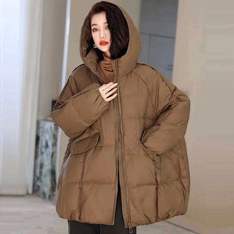 Janveny Women 90% White Duck Down Jacket Hooded Autumn Winter Warm Oversize Puffer Coat Casual Loose Thick Parkas Female Outwear MDNG