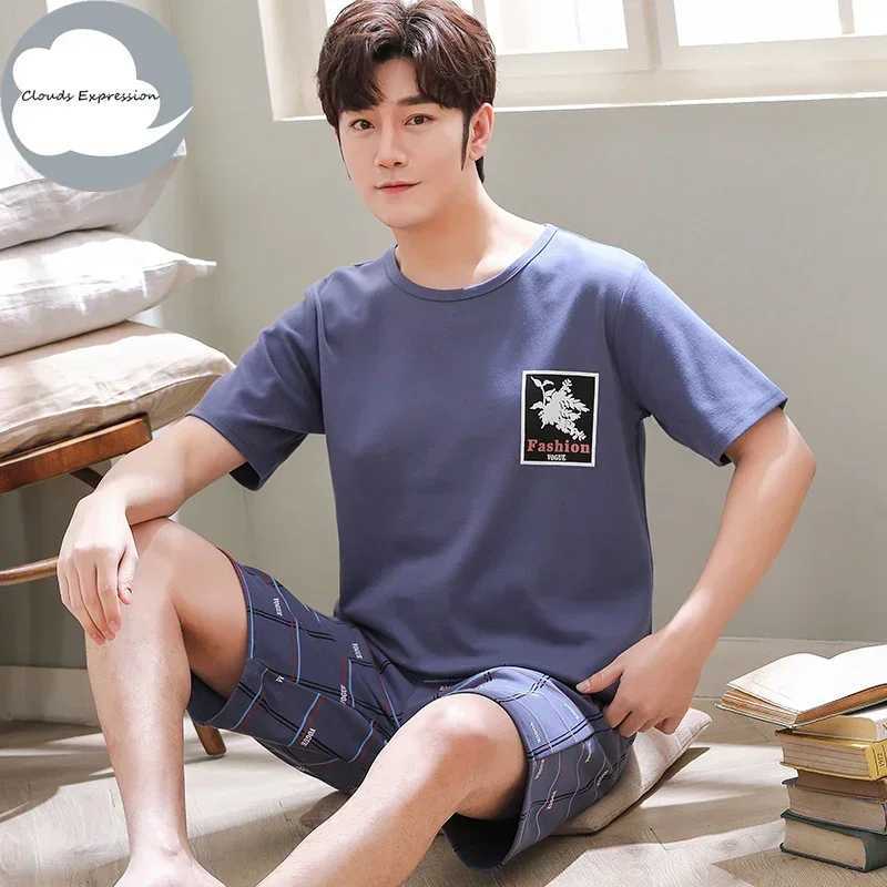Summer Knitted Cotton Short Sleeved Mens Pajamas Sets Male Pajama Set Letter Pajama For Men Sleepwear Suit Homewear Size XXXXL W250717