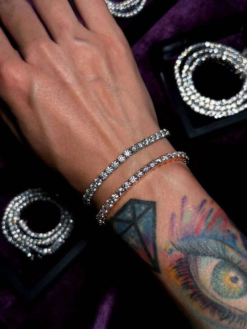 Rinntin SMN Pass Diamond Tester Hip Hop Jewelry 2mm-4mm VVS Moissanite Diamond 925 Silver Iced Out Tennis Chain Necklaces