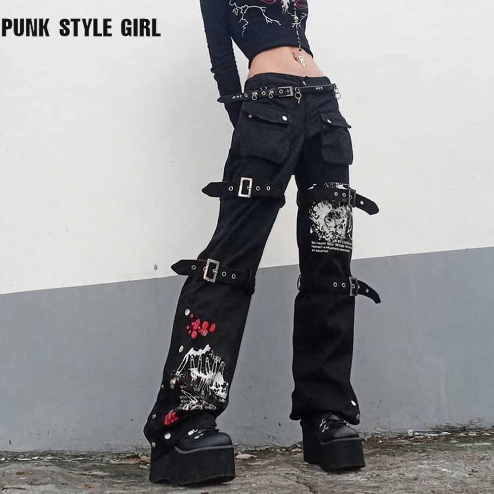 Goth Emo Alt Cargo Pants Techwear Hippie Baggy Jeans Mom Goth Punk Black Denim Trousers Cyber Y2k Pants Academic Dark Clothes R250716