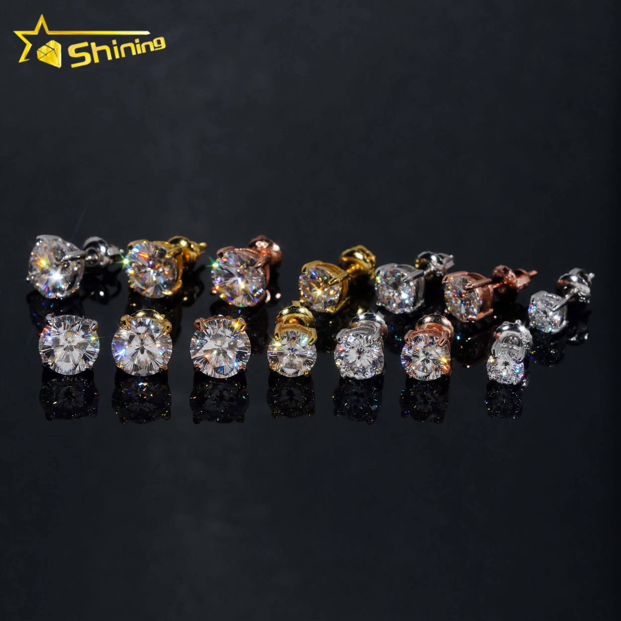 Ready to Ship Sterling Silver 925 Cherry Blossom Cut Moissanite Earrings Women Fashion VVS Round Shape Diamond Ear Studs