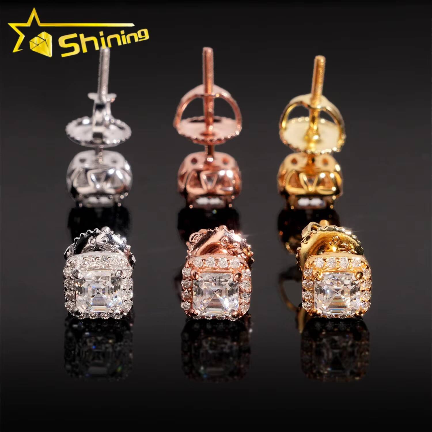 Wholesale Price Bulk Stud Earrings GRA Certified Square Asscher Moissanite Iced Out 925 Silver Fashion for Men Women Jewelry