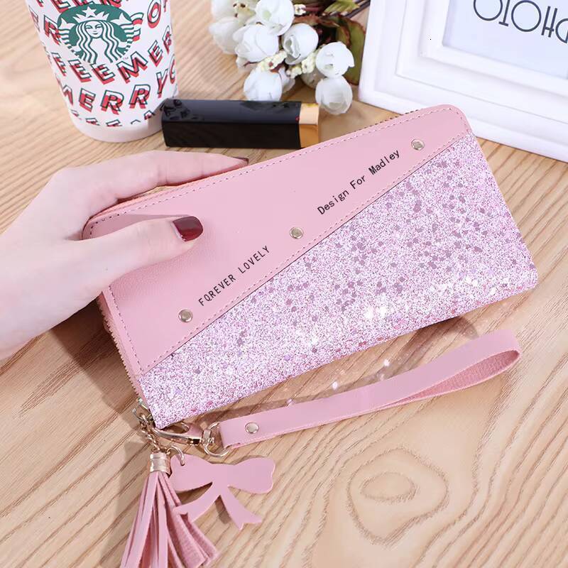 Fashion Womens Pu Leather Long Sequins Patchwork Glitter Wallet Coin Purse Female Wallets Girls Gifts Wholesale ddmynov