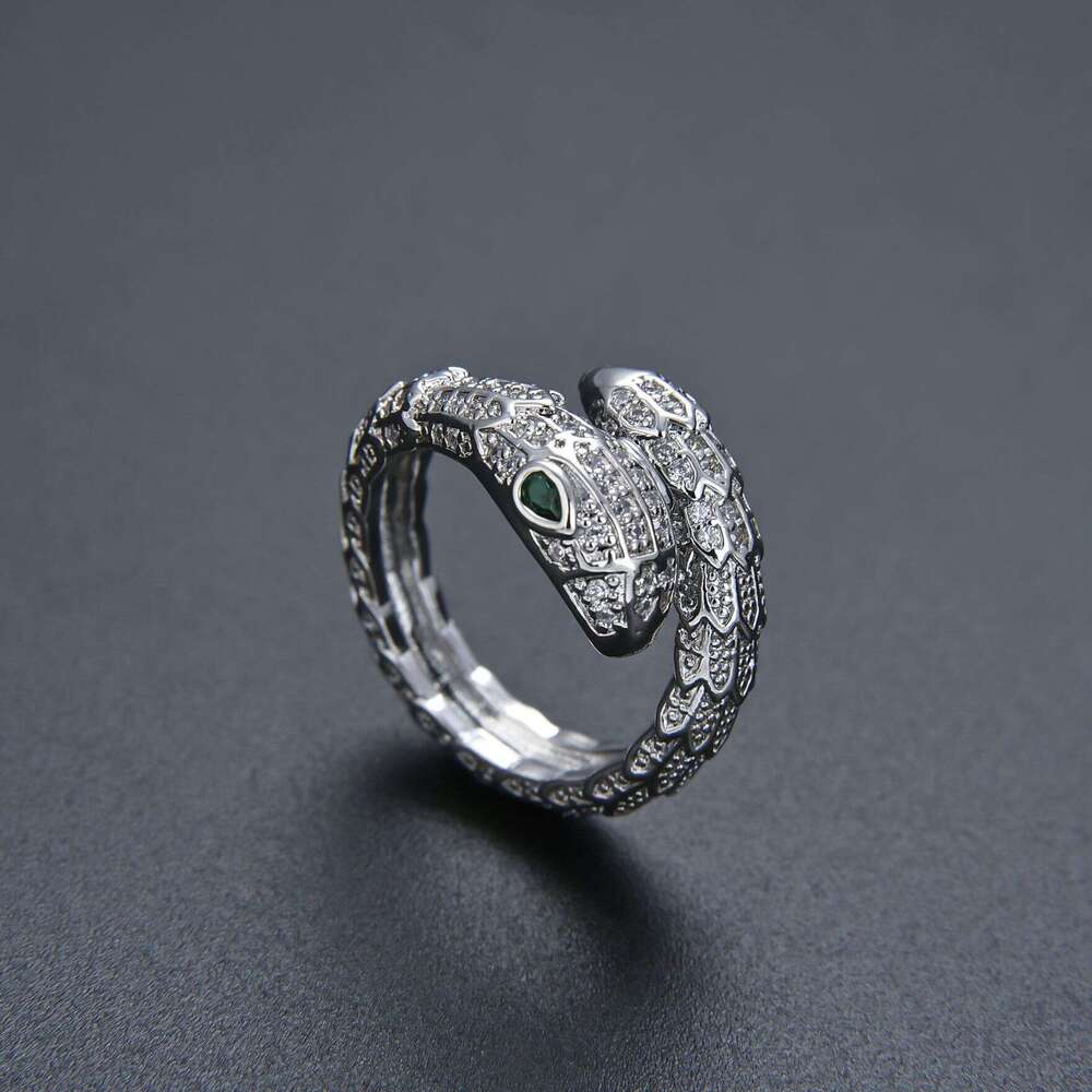 Fashion INS Minimalist Style Unisex Single Circle Scale Shiny Snake Head CZ Open Ring
