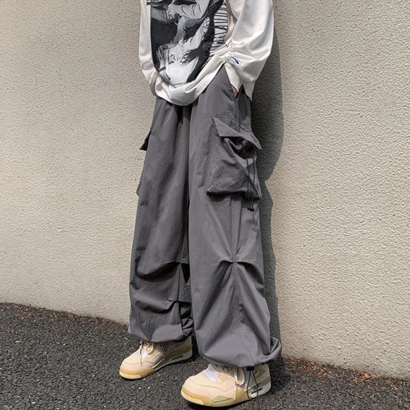 Mens Summer Streetwear Elastic Waist Y2K Baggy Cargo Pants Trousers Hip Hop Loose Women Wide Leg Pants Male Korean 250715