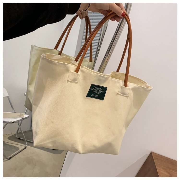 Autumn Winter New Capacity Single Shoulder Canvas Simple Handheld Women's Ins Style Large Solid Color Tote Bag