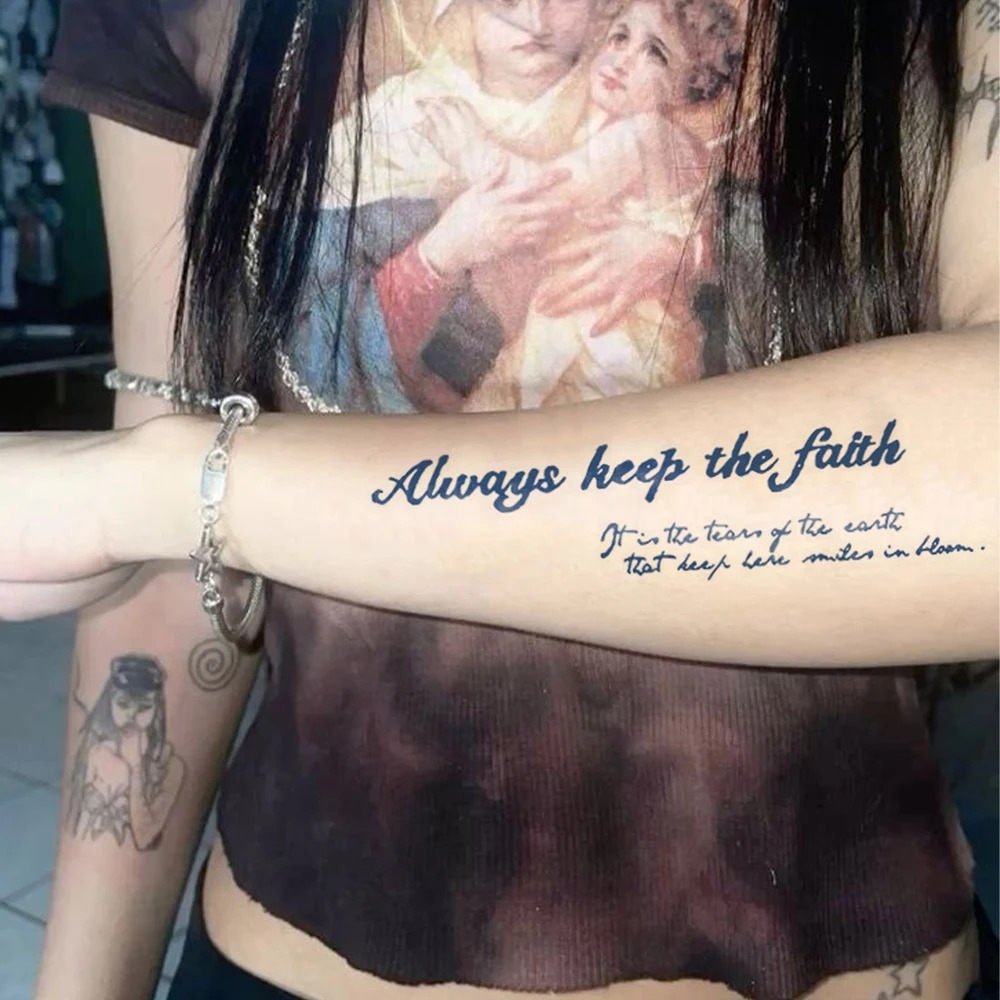 Juice Ink Lasting English Word Waterproof Temporary Tattoo Sticker Black Letter Feather Fonts Body Art Men Women Arm 250714