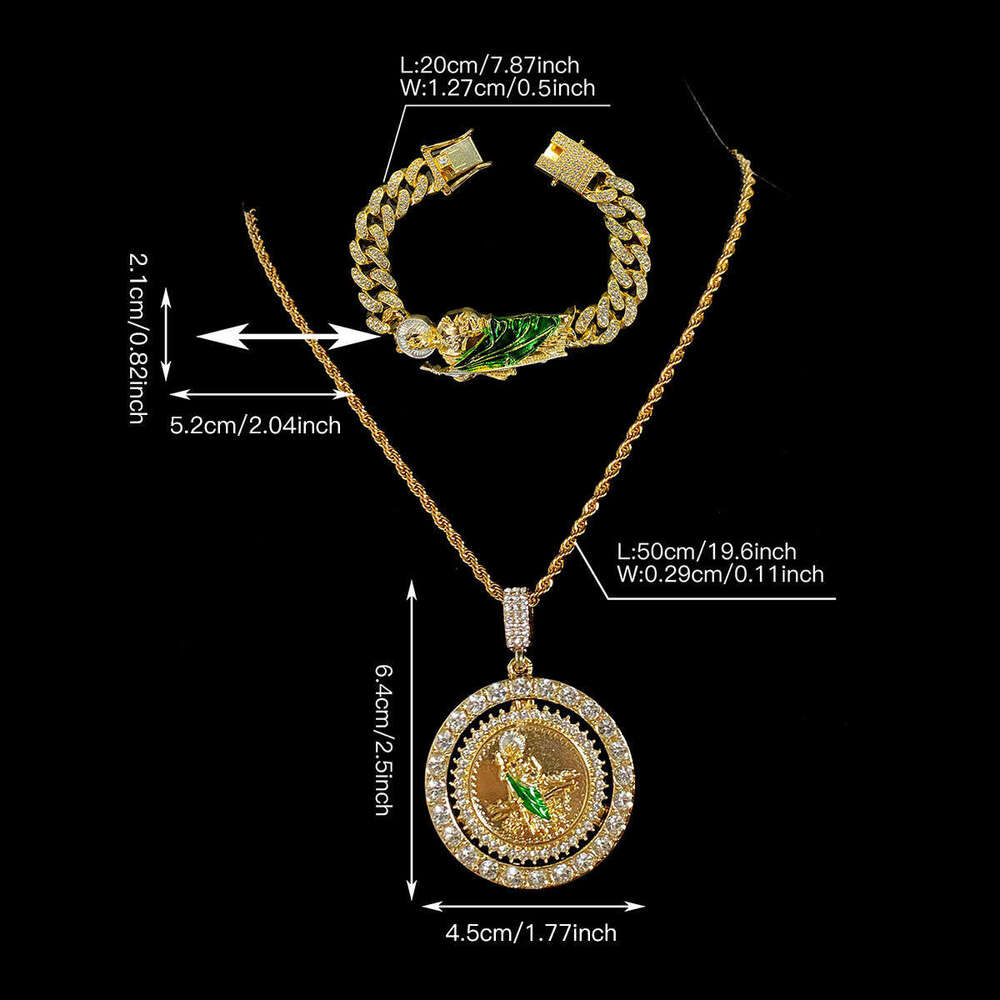 New St. Jude Necklace for Men and Women Fashion Alloy Rhinestone Pendant Exquisite Set