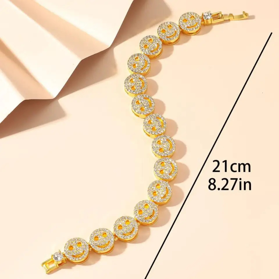 UILZ Smiling Face Hip Hop Round Tennis Chain Necklace Iced Out Bling Bracelet Fashion Shiny Zircon Charm Jewelry 250717