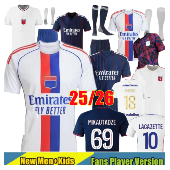 25/26 Maillot Lyon Soccer Jerseys 2025 2026 75-Year Olympique Lyonnais OL 3rd Fourth Shirts CHERKI man kids kit Mikautadze Men Football Shirt Kids Kits Equipment