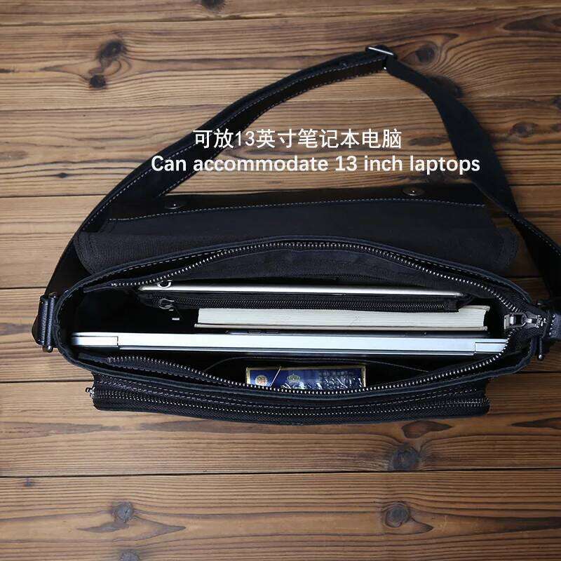 NZPJ Genuine Leather Top Layer Cowhide Shoulder Bag, Solid Color Tablet Computer Trend Men's Bag
