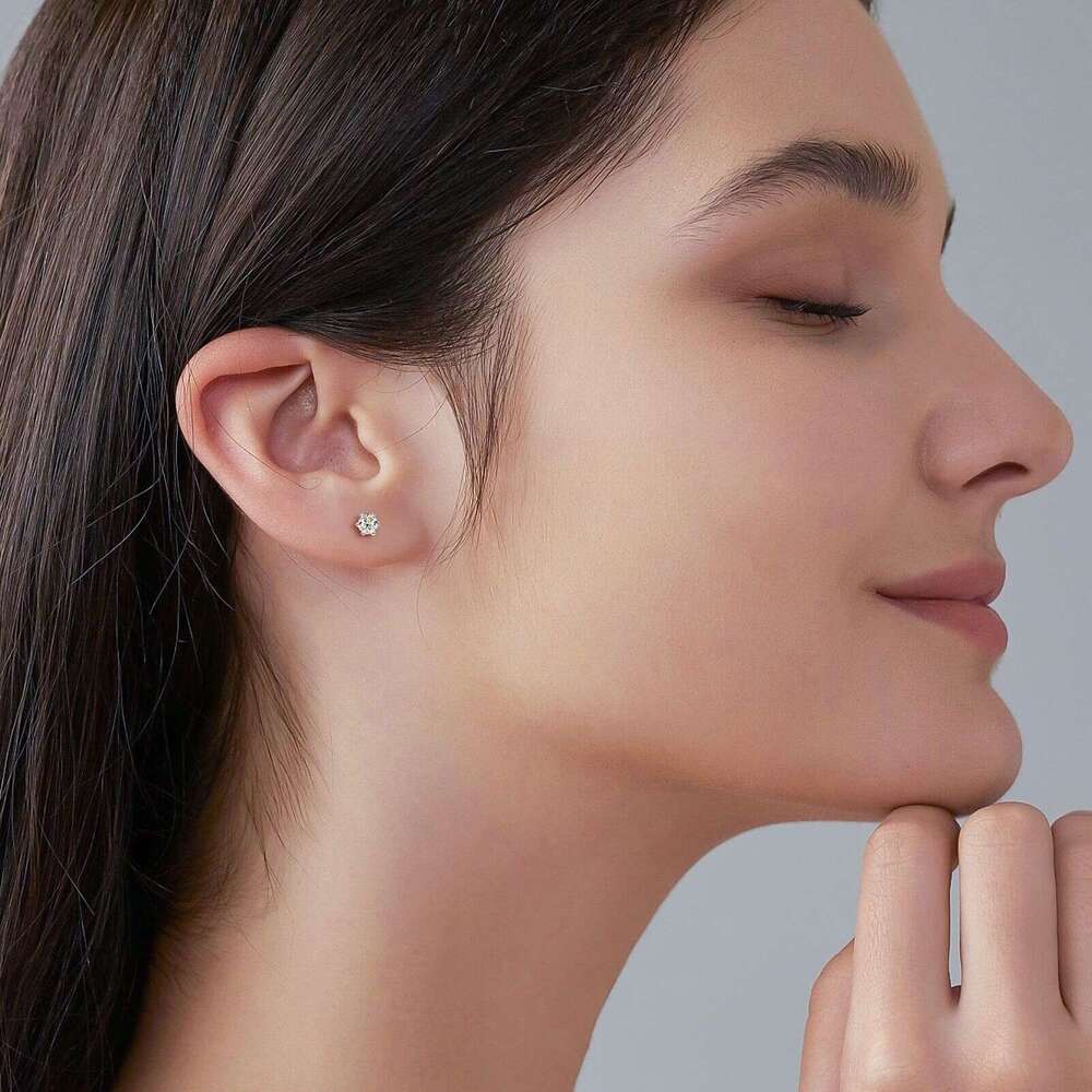 Hot-Selling Classic Six-Claw Earrings For Women Fashionable Simple Versatile Pure Sier Gold-Plated D Color Moissanite Ear Bone Studs 554