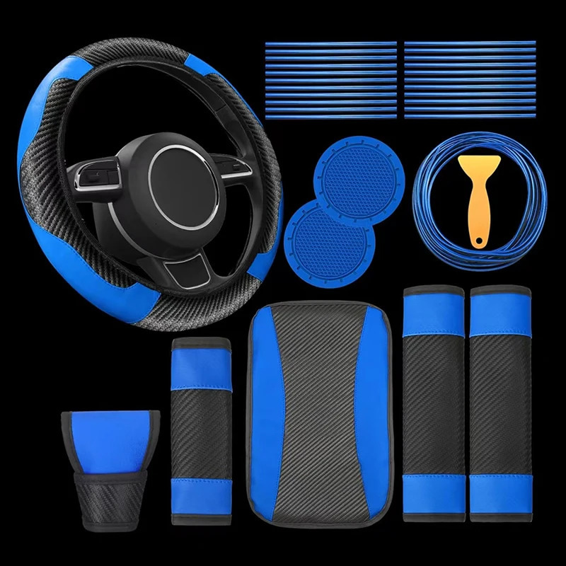 30pcs PU Leather Anti-slip Steering Wheel Cover Car Air Vent Decor Strip Air Conditioning Insert Strip With Installation Tool 250715