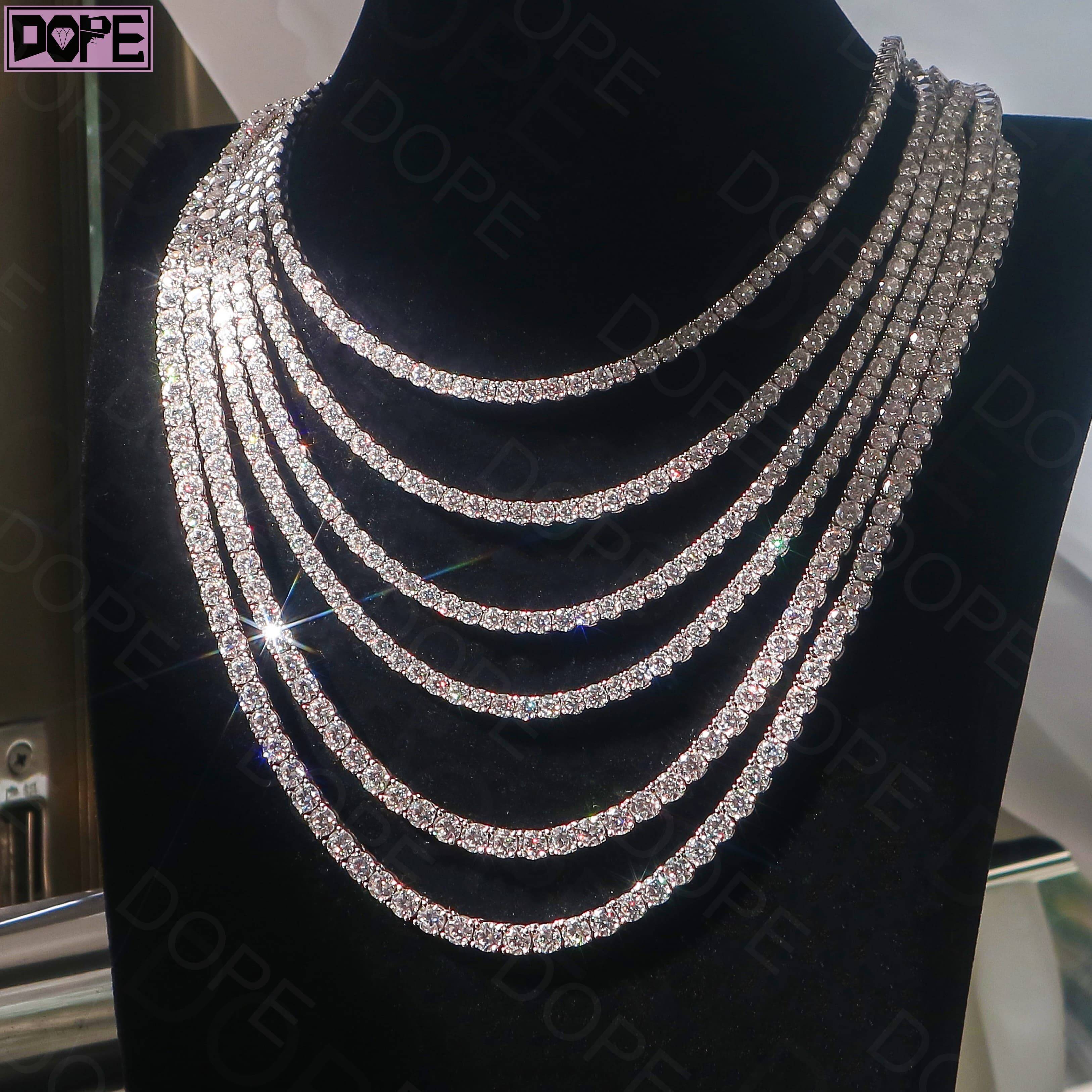 Fine Jewelry 3mm Moissanite Necklace Iced Out 925 Silver GRA VVS Diamond Moissanite Tennis Chain