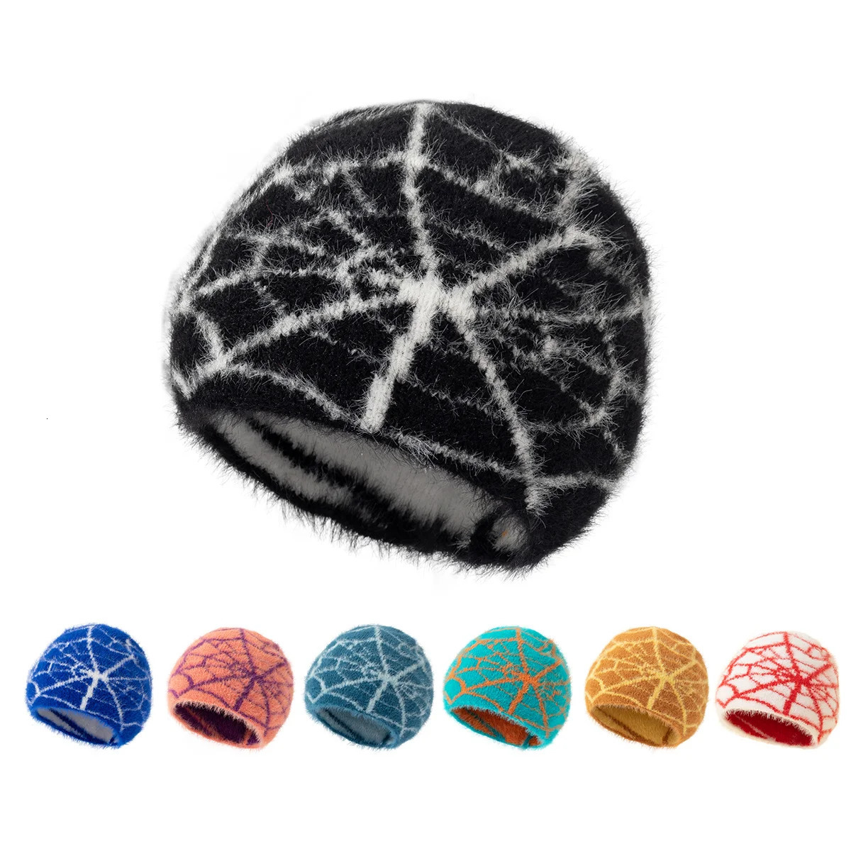 2024 Goth Spider Web Jacquard Beanie Caps Y2K Knitted Warm Hip Hop Unisex Elastic Knit Hat Skull Cap For Women Men 250717