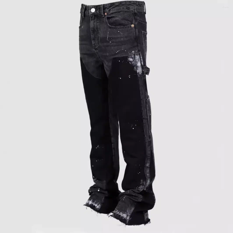 Designer Mens Jeans Fashion Work Pants Workwear Elastic Patchwork Denim Layered Flared R250920