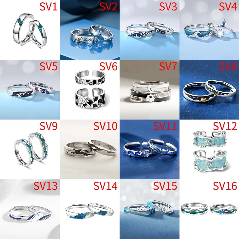 2 PCSSet Couple Rings For Women Sun Moon Dolphin Wings Electrocardiogram Cross Matching Jewelry Finger Open Ring 250704