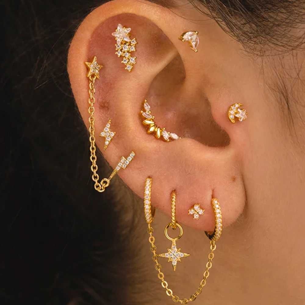 925 Sterling Silver 1pc Geometry Multi Piercing Stud Earrings For Women Gold Simple Elegant Tassel Jewelry Gift Earring y250715