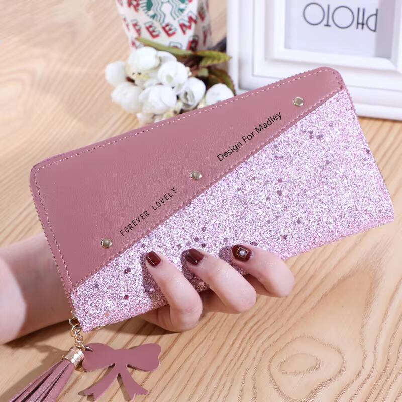 Fashion Womens Pu Leather Long Sequins Patchwork Glitter Wallet Coin Purse Female Wallets Girls Gifts Wholesale ddmynov