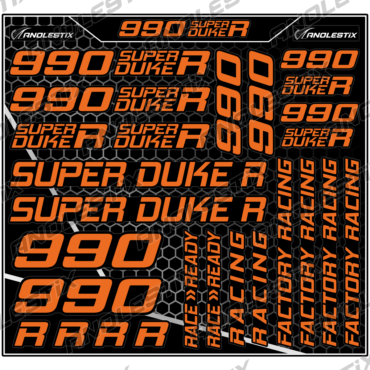 AnoleStix Vinyl Motocross Motorcycle Stickers Logo Set Emblem Tank Helmet Decals For KTM Super Duke 990