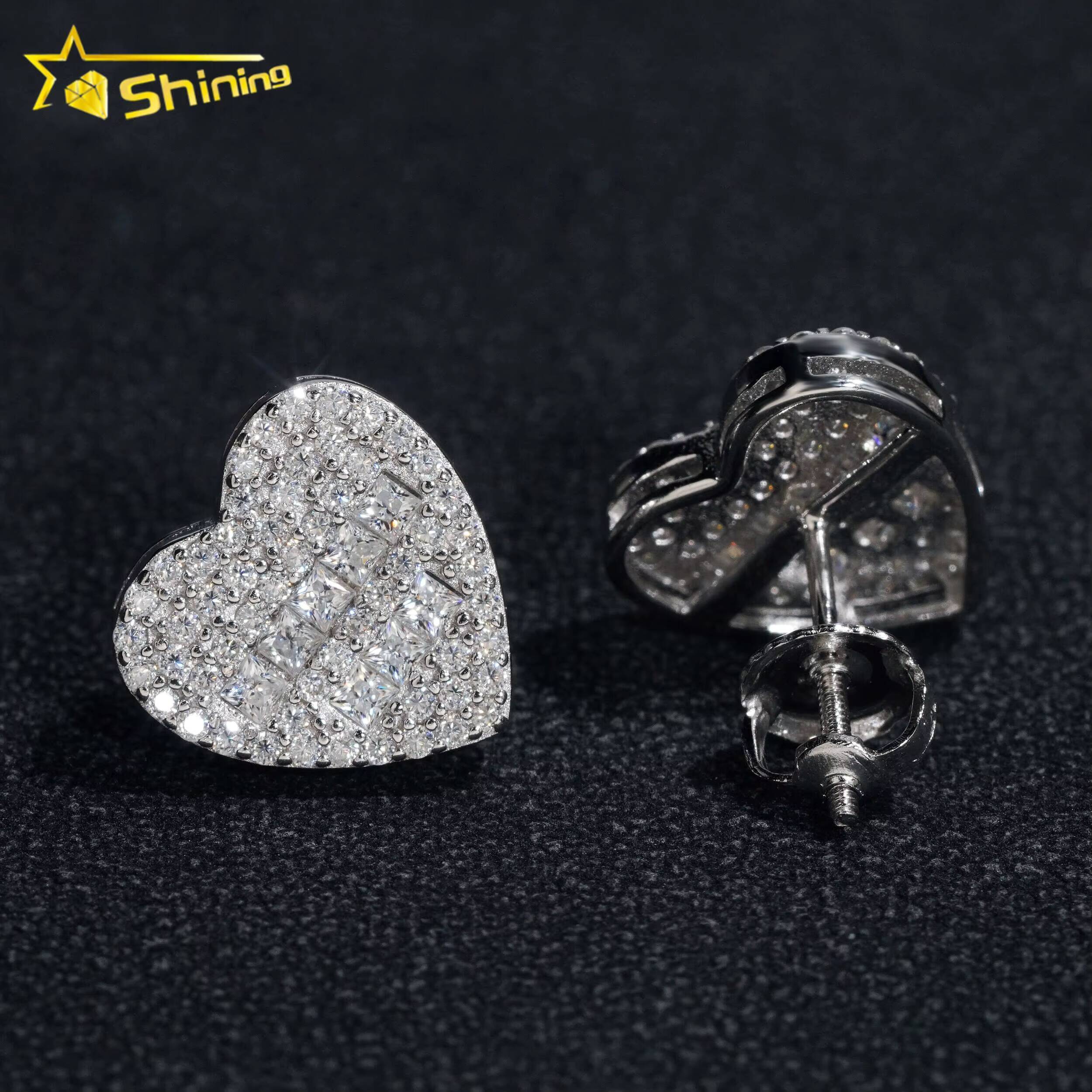 Pass Diamond Tester Iced Out Hip Hop Silver Gold Plated Heart Moissanite Earring for Men