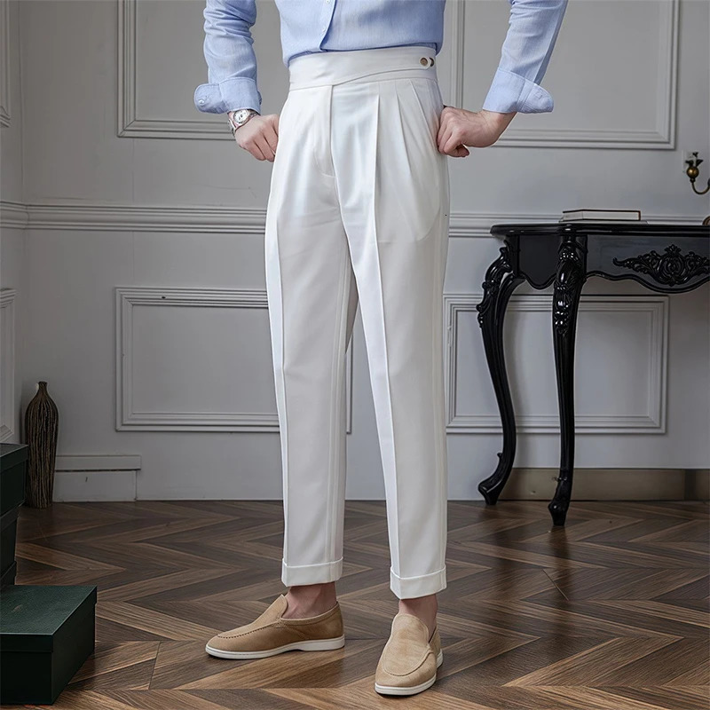 Mens Light Naples Slim-fit Dress Pants Casual British Retro Premium Elegant Leisure Trousers 2025 Spring 250707