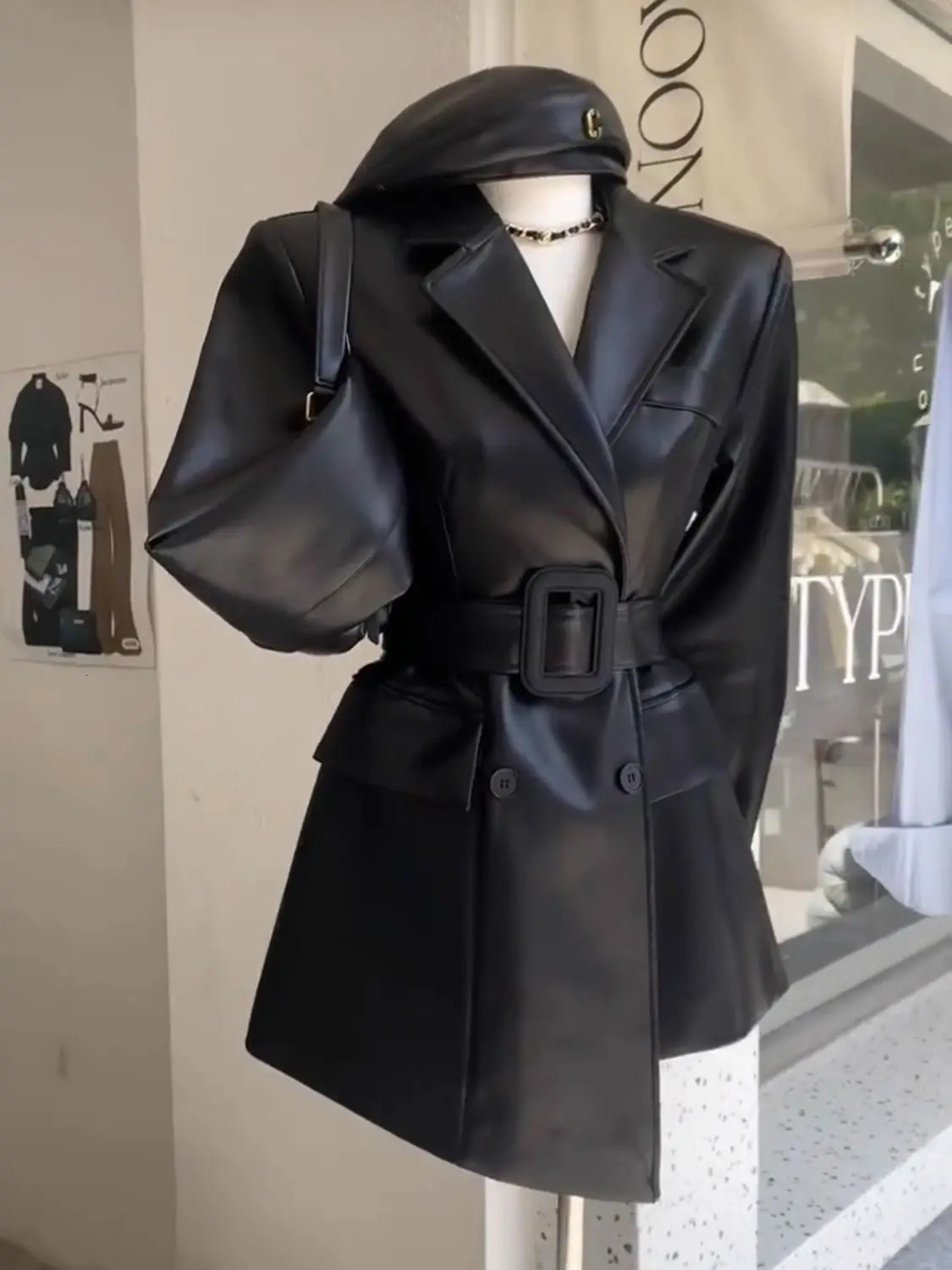 Coffee Color Retro Leather Jacket Women Clothing Autumn High End Waist Cinched Slimmimg Mid Length Suit Coat for Women 250715