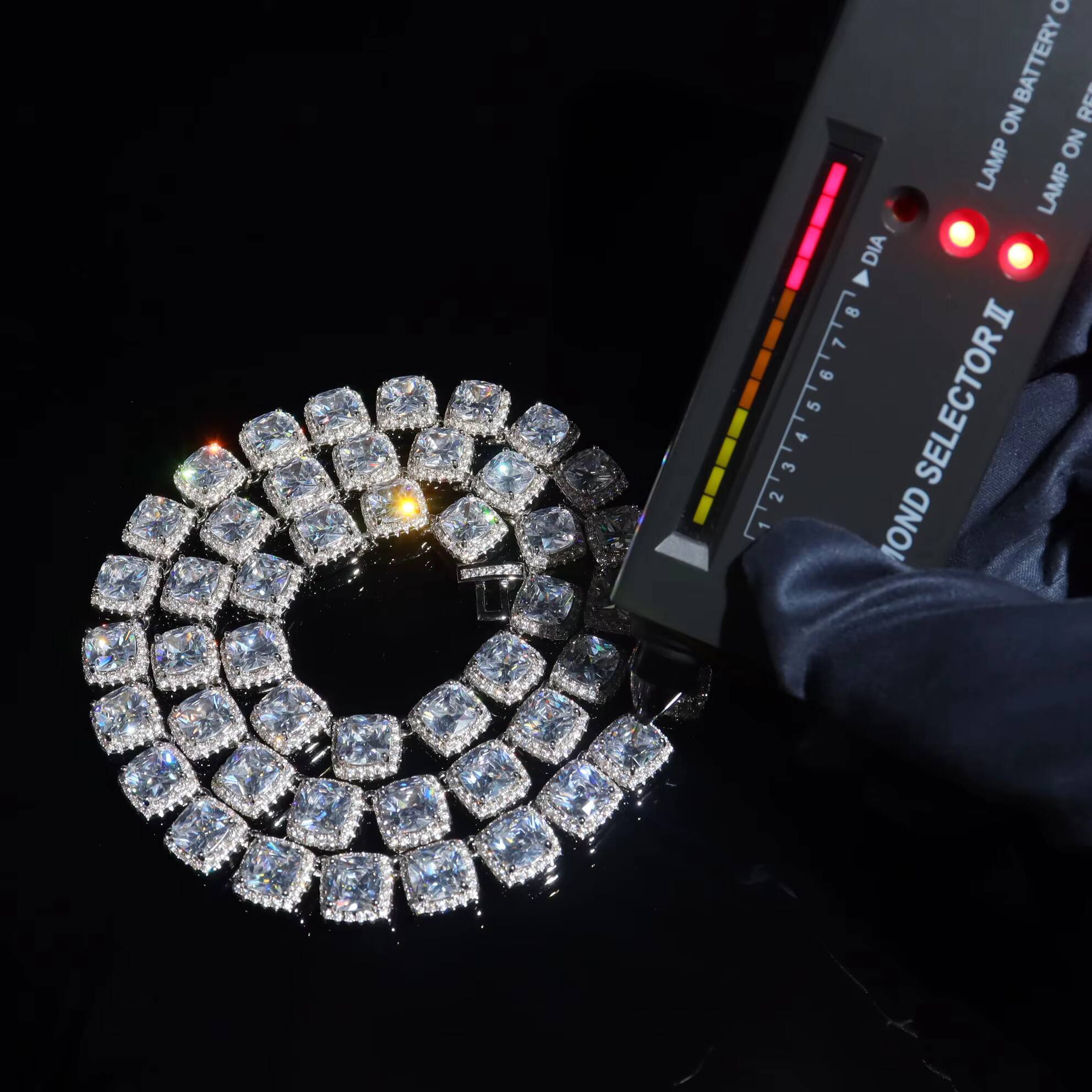 Hip Hop OEM 12mm Wide Iced Out Moissanite Tennis Chain Rock Sugar Chain Moissanite S925 Sterling Silver Fashion Necklace