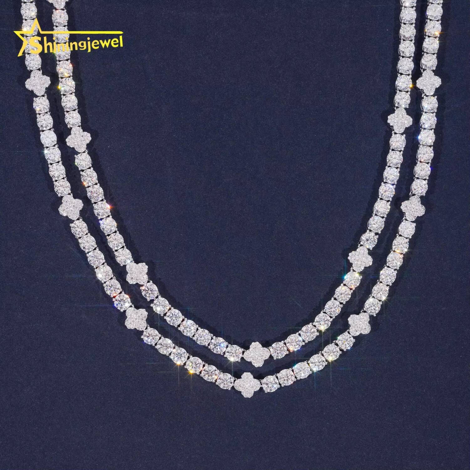 Fancy Design Clover Necklace 925 Sterling Silver VVS Moissanite Tennis Chain GRA Certificated Men Hip Hop Necklace