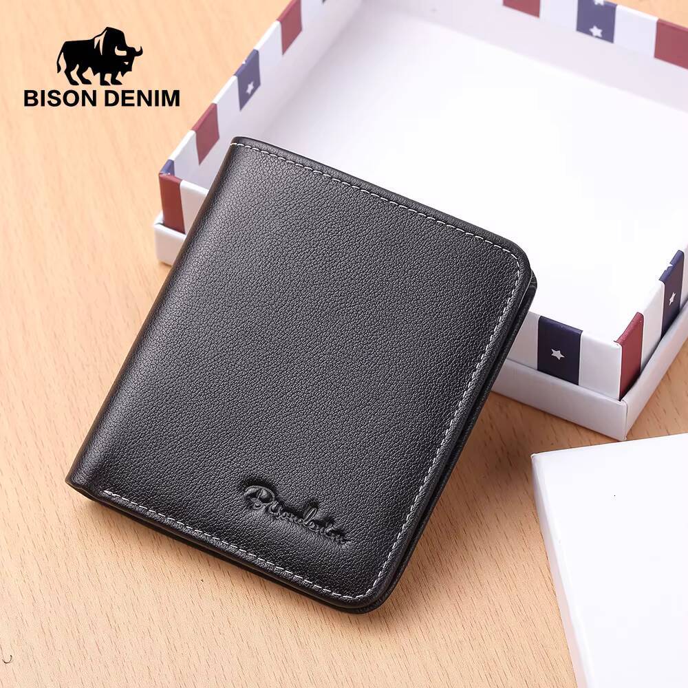 BISON DENIM Wallets Black Genuine Leather Purse For Men Business Card Holder Mens Wallet Mini N4429 ddmynov