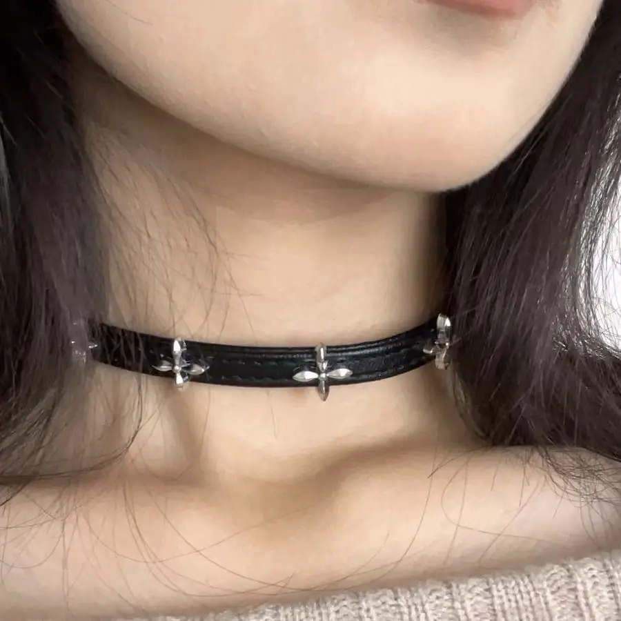 Black PU Leather Choker Necklace For Women Men Cool Punk Gothic Spike Biker Choker PU Leather Collar Studded Rock Necklace 250716