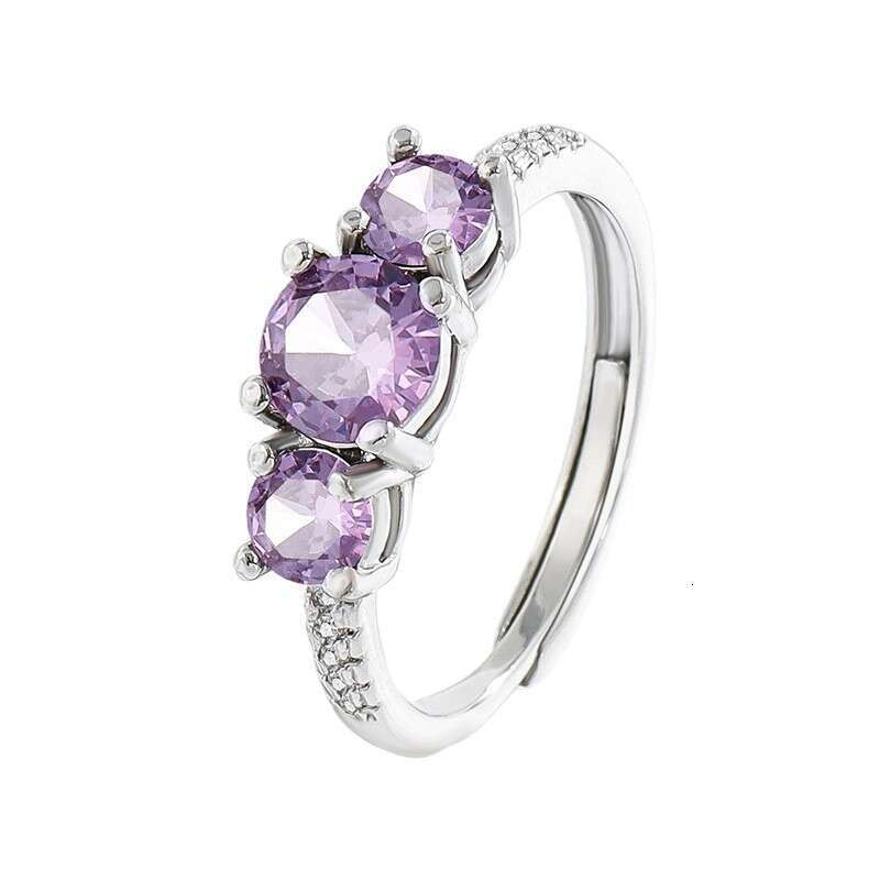 Purple Zircon Women's with Diamond Moissanite Ins Style Personality Open Adjustable Index Finger Ring 7c4