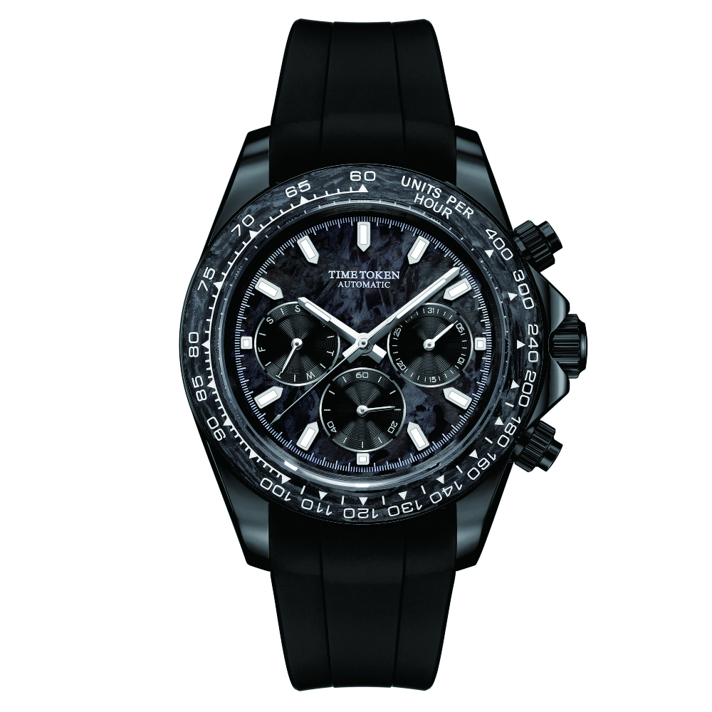 TIME TOKEN2025 New Carbon fibre 40MM Automatic Mechanical Wristwatches Automatic Sapphire Super Luminous Watch See-Through Back