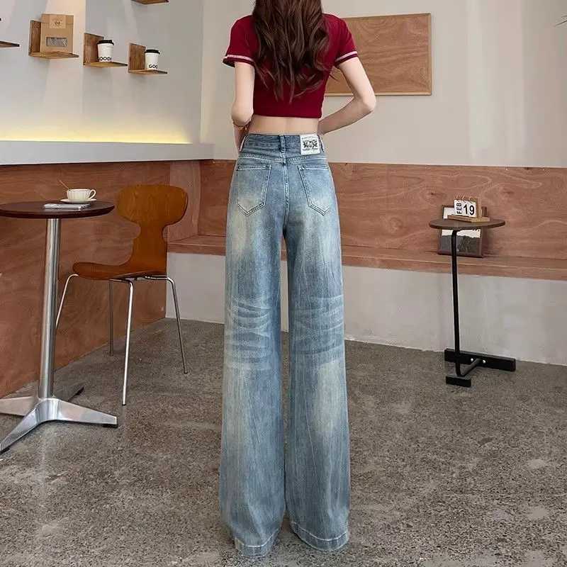 Womens Jeans Wide Leg Straight High Waist Shot Female Cowboy Pants Blue Shiny on Sale Top Selling Teenagers Unique Trousers R250716