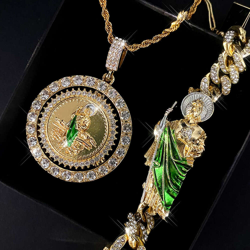 New St. Jude Necklace for Men and Women Fashion Alloy Rhinestone Pendant Exquisite Set