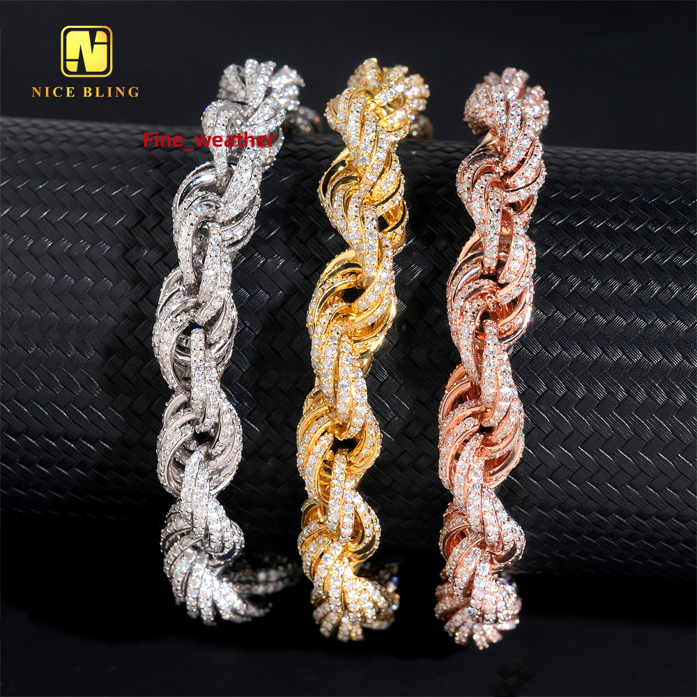 4mm 6mm 10mm Hip Hop Jewelry Custom Iced Out Rope Chain Cuban Link Chain 925 Silver VVS Moissanite Diamond Necklace Bracelet