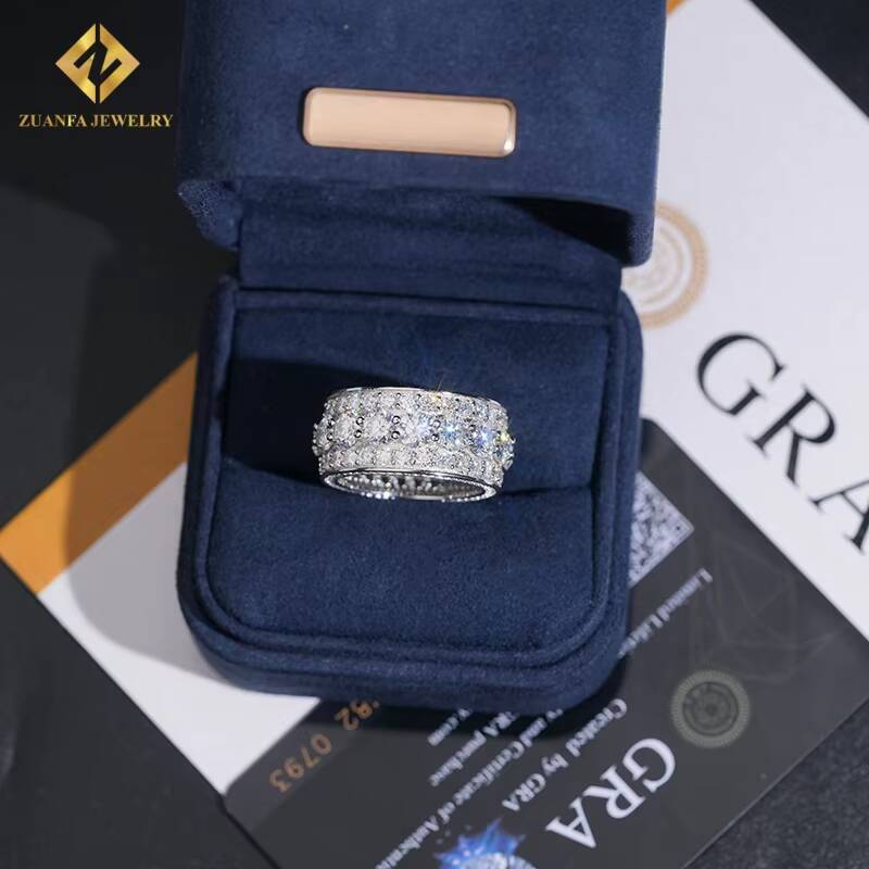 Hot Sale VVS Moissanite Ring Men Hip Hop Pass Diamond Tester Iced Out Fire Jewelry 925 Sterling Silver Full Diamond