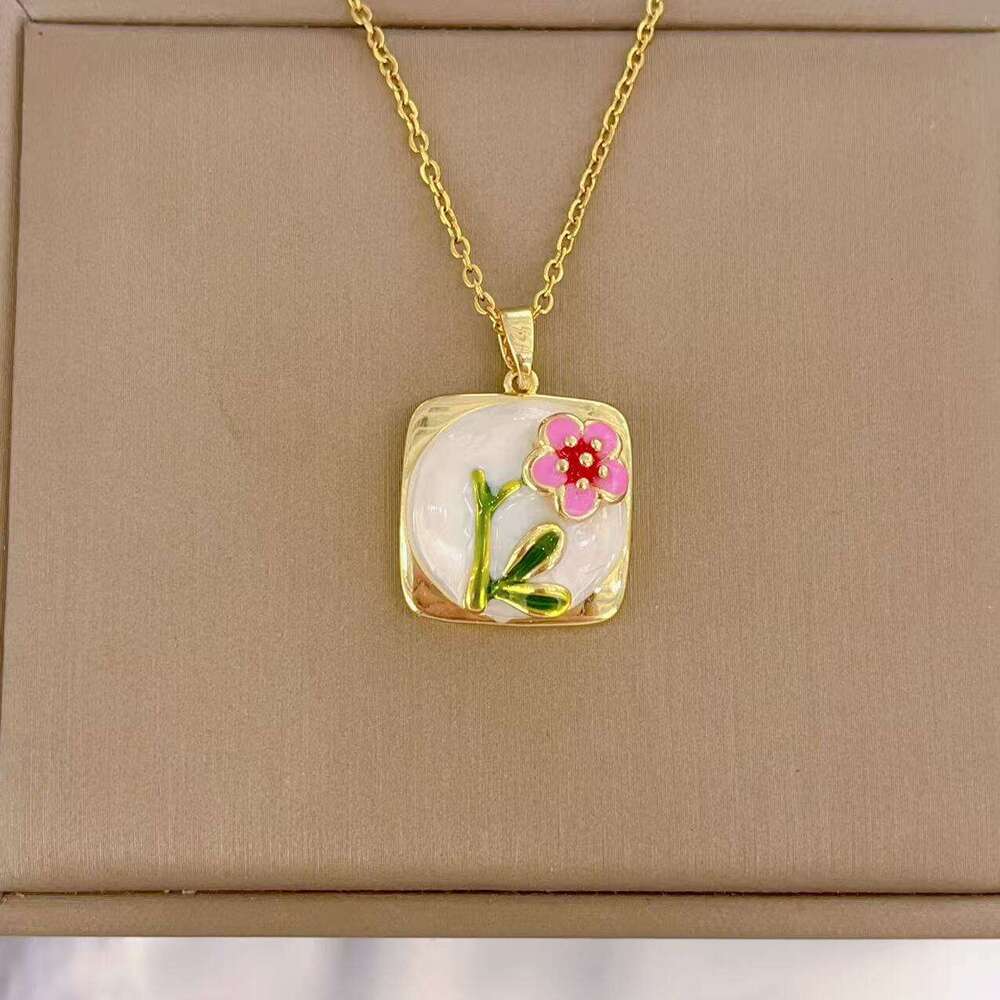 Monet Garden French High-End Oil Painting Vintage Style Flower Pendant Fashion Niche Necklace 0E9