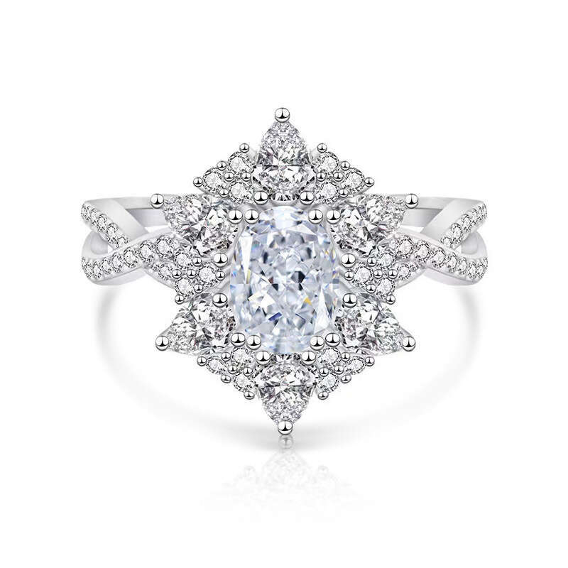 Hot Selling Colorful Ice Flower Cut Pigeon Egg for Women Luxurious Sparkling High Carbon Diamond Ring ef8
