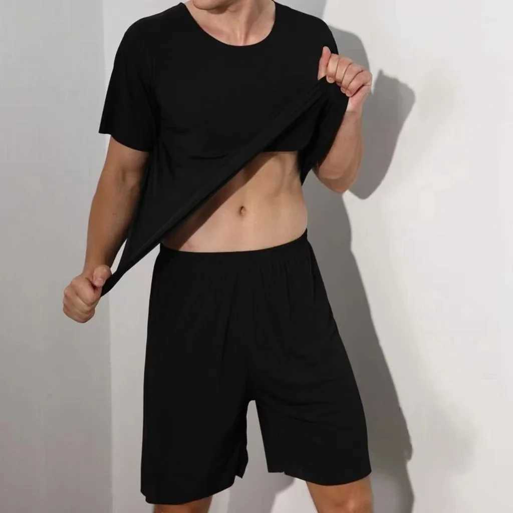 Mens Two-Piece Ice Silk Pajamas Loungewear Mens Plus Size Pajamas Home Set Mens Summer Thin Modal Short Sleeve Pajamas W250717