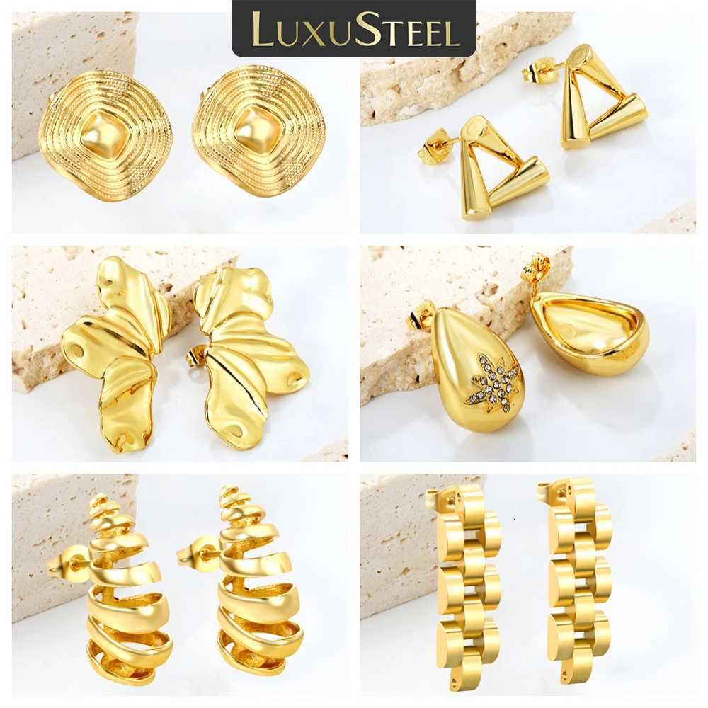 LUXUSTEEL Water Drop Golden CZ Punk Style Cubic Zirconia Women Stud Earrings Stainless Steel Female Earring Elegant Jewelry Gift y250715