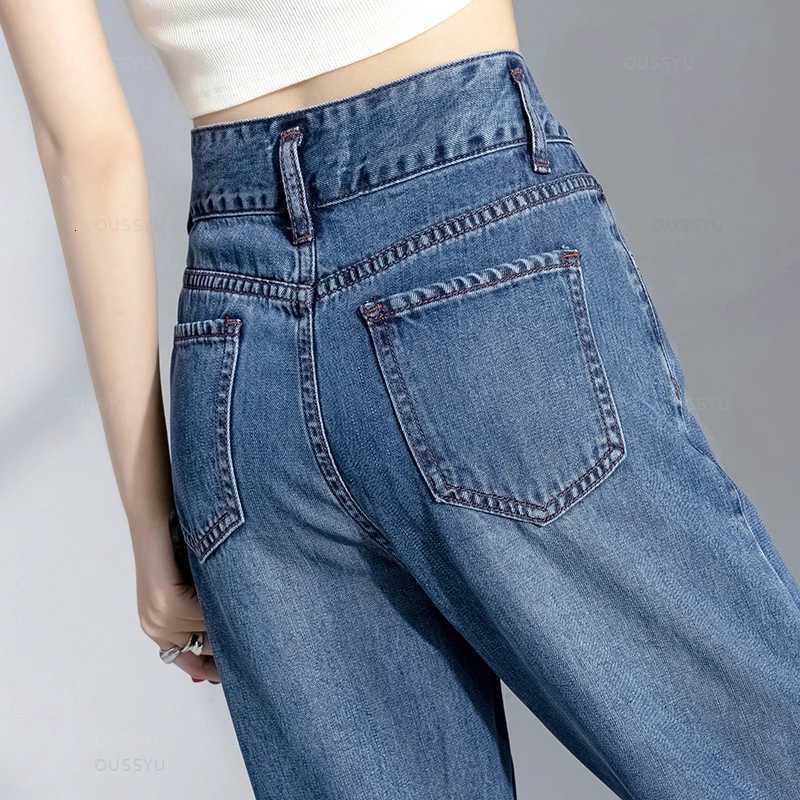 Summer Lyocell Thin Womens Wide-Leg Jeans High Waist Slimming Design High Street Mopping Trousers Loose Straight Pants Fashion R250716