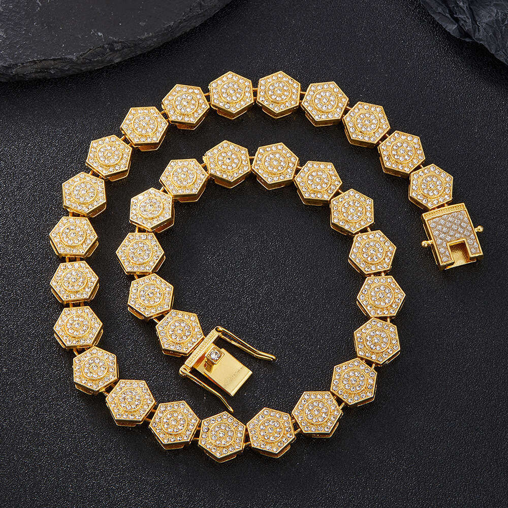Cubic Sugar Cube Personality Versatile Alloy Full Dia 13mm Cuban Chain Necklace