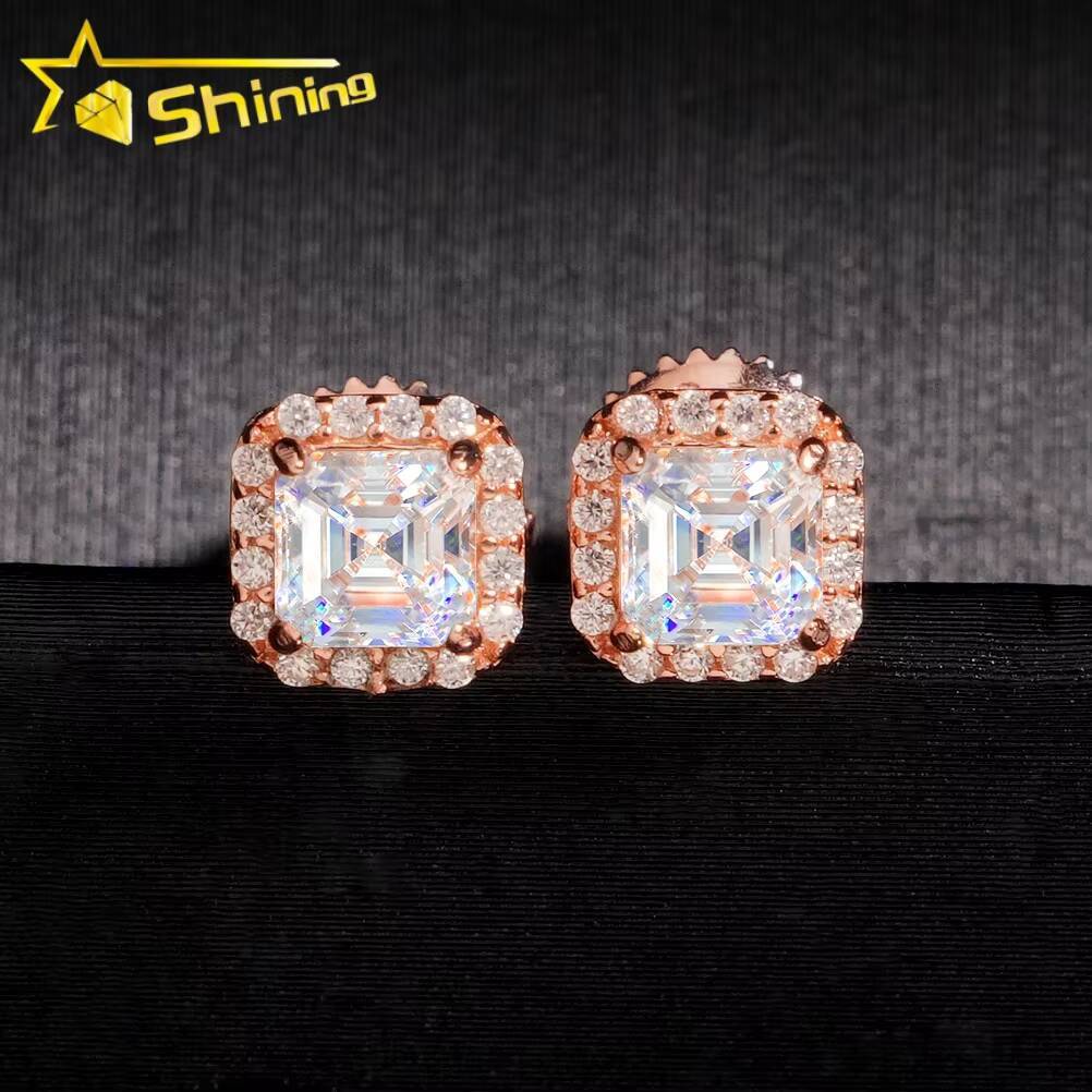 Wholesale Price Bulk Stud Earrings GRA Certified Square Asscher Moissanite Iced Out 925 Silver Fashion for Men Women Jewelry