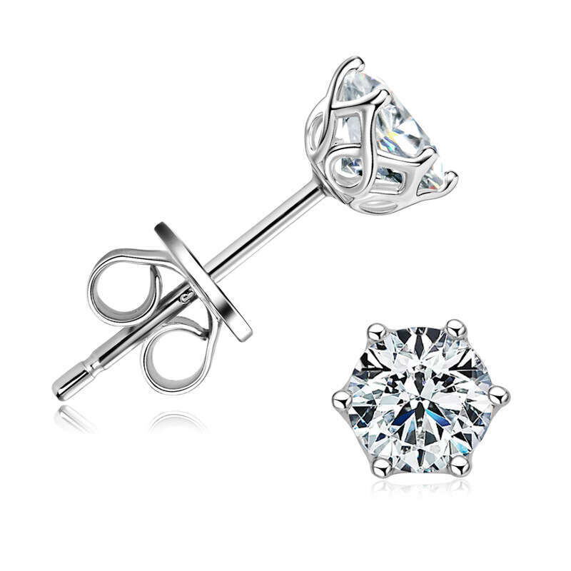 Versatile Simple Six-Prong Moissanite Earrings For Women, Sier Gold Plated, Elegant And High-End Ear Jewelry Fe1