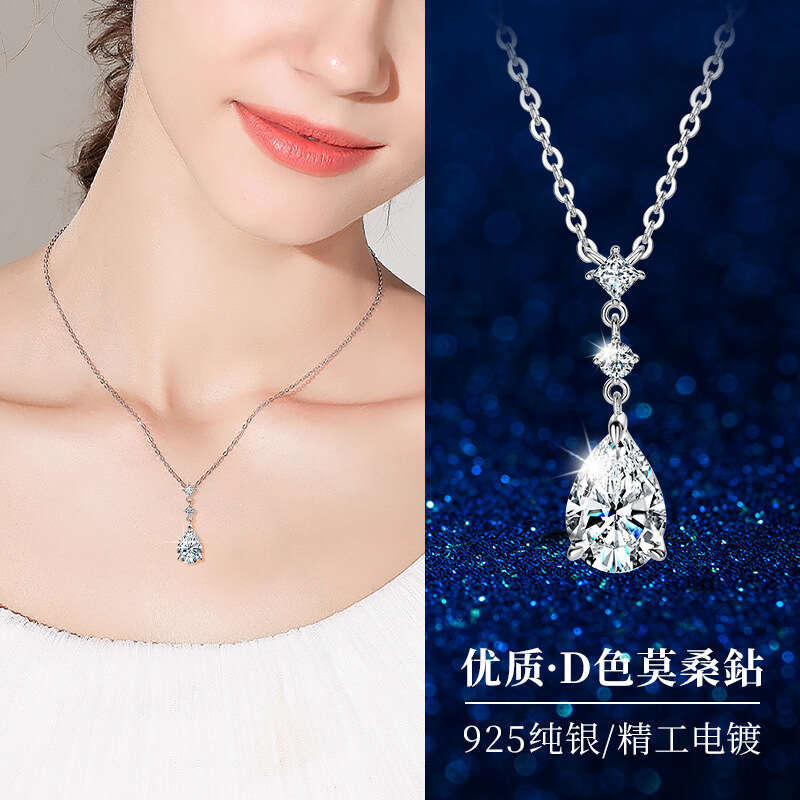 D Color Moissanite Water Drop Pendant Ocean Heart Niche High-End Feel S Pure Sier Necklace 789