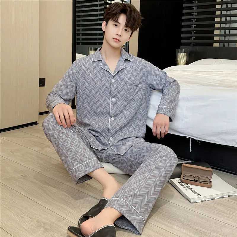 New Long-sleeved Cotton and Silk Pajamas Mens Spring and Autumn Simple High-end Thin Mens Summer Lapel Loungewear Suit W250717