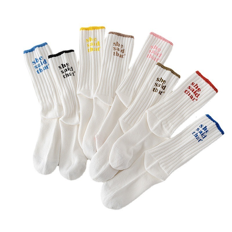 Printed Mid-Length Ins Style Thick Thread Pile Socks Letter Trendy Brand Fashion Long Tube Socks Couple Socks 240614