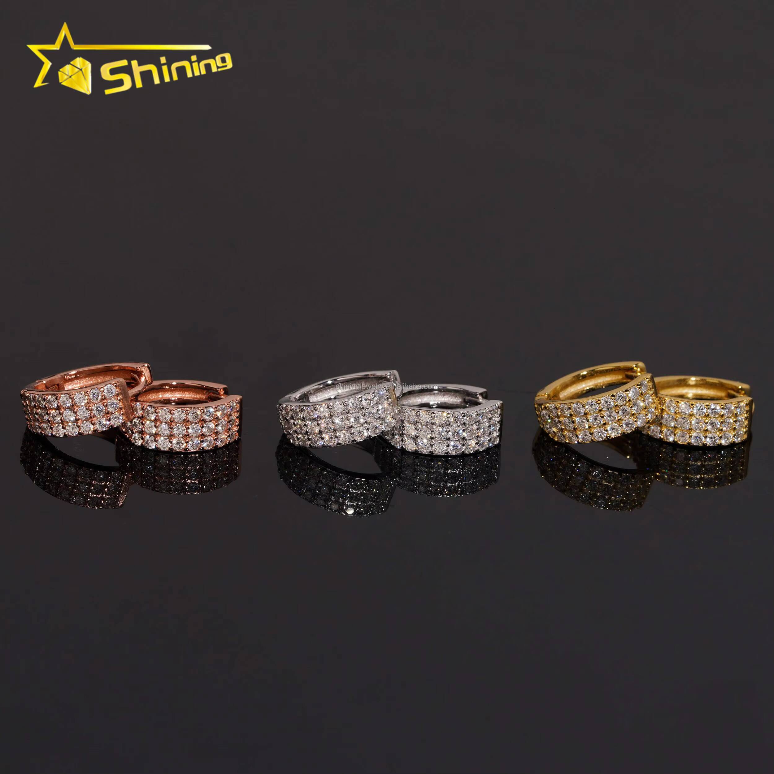 Popular Style Drop Shipping Bulk Stock 2Rows Vvs Moissanite Diamond Hoop Earrings Hip Hop Iced Out 925 Silver Hoop Earrings Man