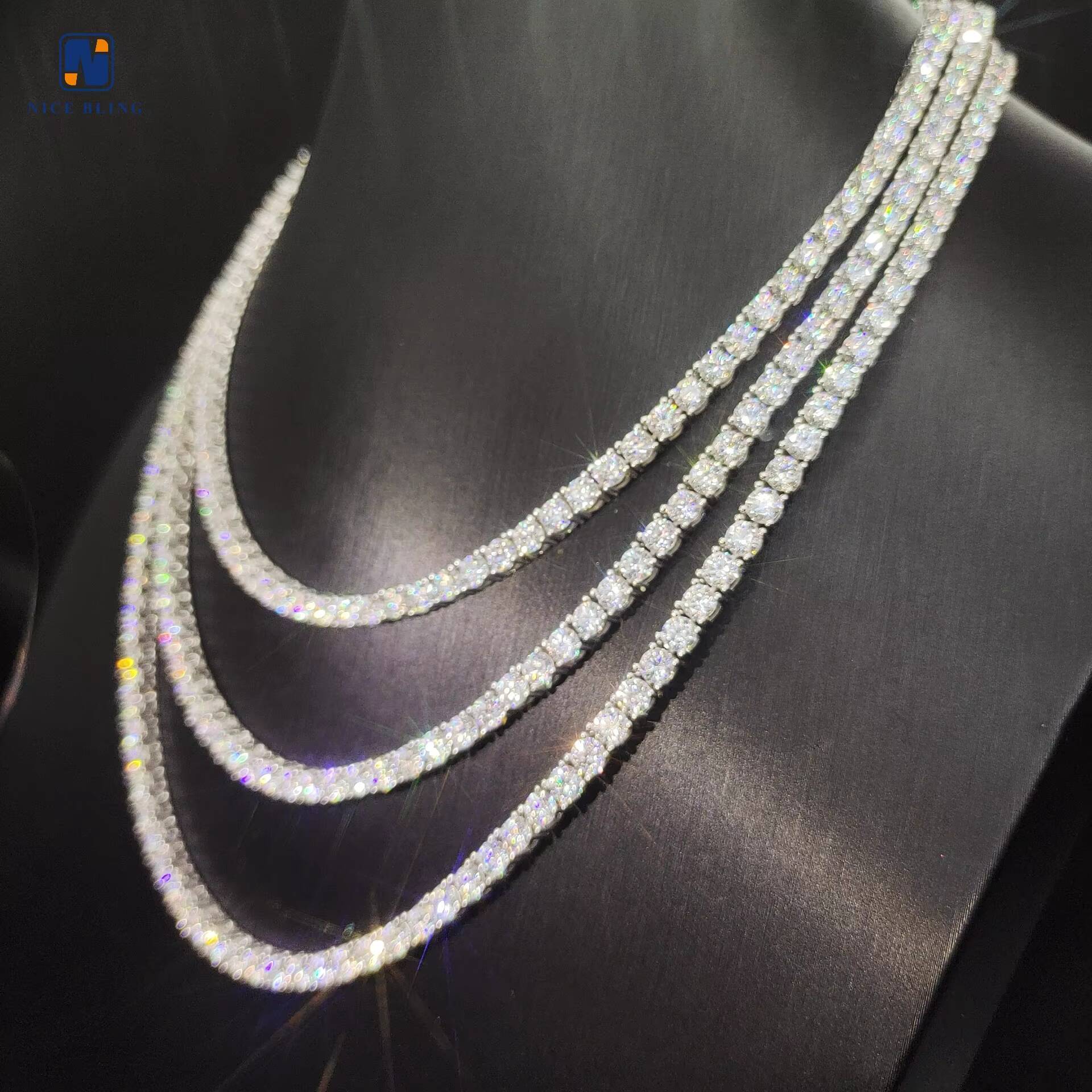 Hip Hop Jewelry Fashion Moissanite Necklace 2mm 3mm 4mm 5mm 6.5mm Moissanite Diamond 925 Sterling Silver Necklace